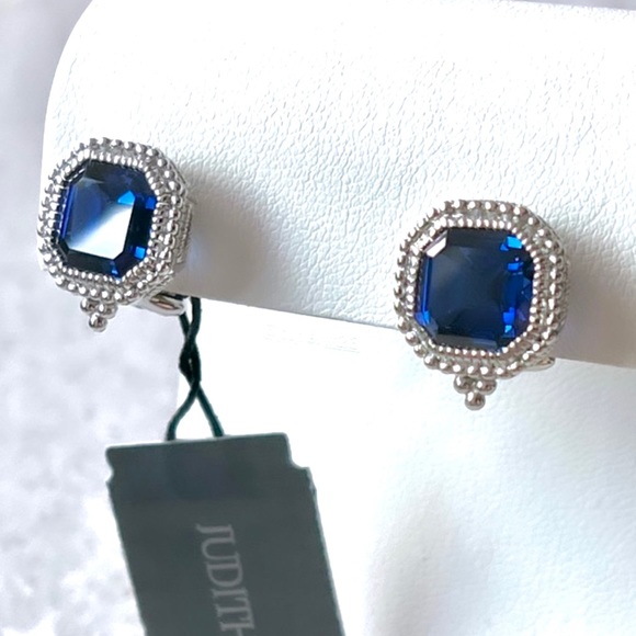 NWT Judith Ripka Asscher-cut Blue Sapphire Estate Stud Earrings - Picture 6 of 11
